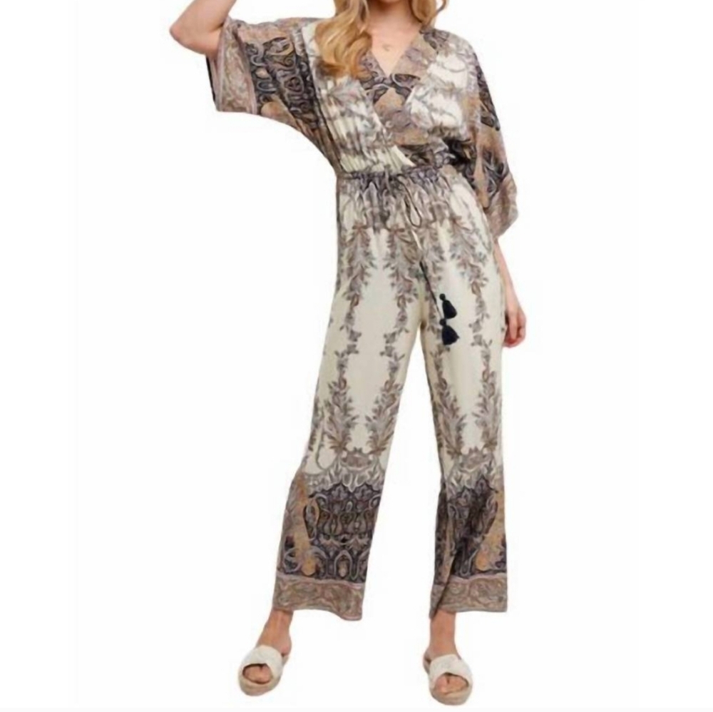 NEW BLUIVY paisley print wrap jumpsuit in navy